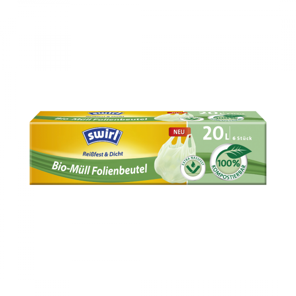 Swirl Bio Müllbeutel Reißfest & Dicht 20 Liter, mit Tragegriff, grün/teil-transparent, 100 % kompostierbar